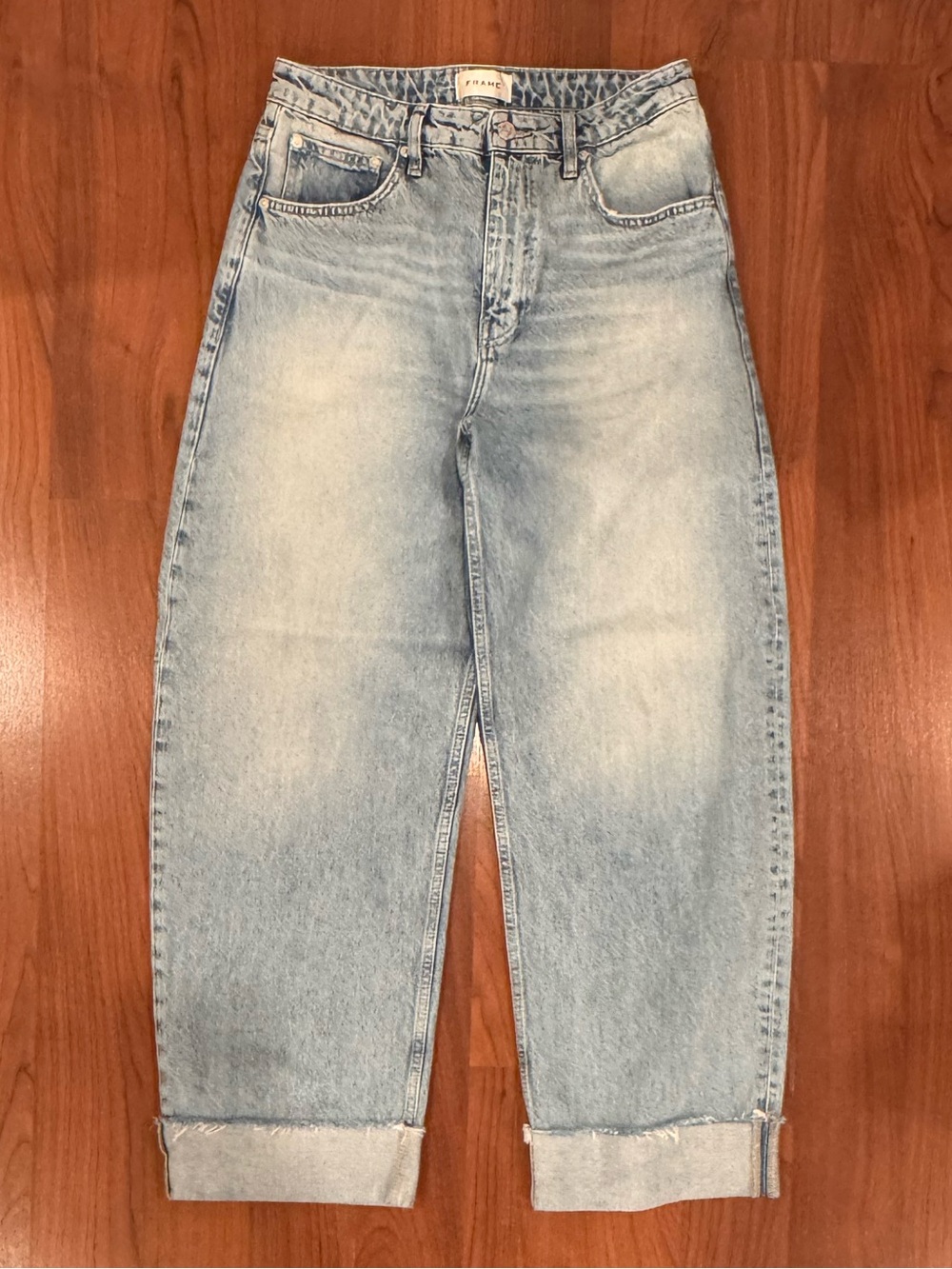 Frame Denim Light Wash Barrel Jeans with Cuff size 28